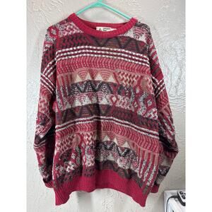 London Fog 90's Cooking Cosby Style Knit Sweater Red Black‎ Men’s Size Large